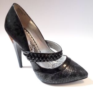 Black Patent & Silver High Heel Shoes